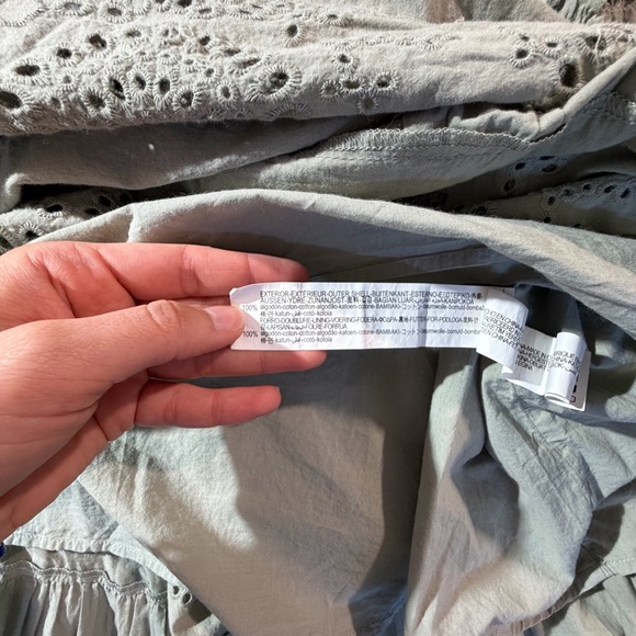 ZARA Sage Green Eyelet Maxi Dress Smocked Tie Shoulder Boho Cottagecore M - Picture 7 of 7